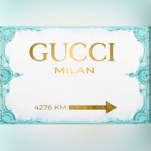 Gucci Made in Milan fashion glam blue print picture wall art home decor - Picture 1 of 1
